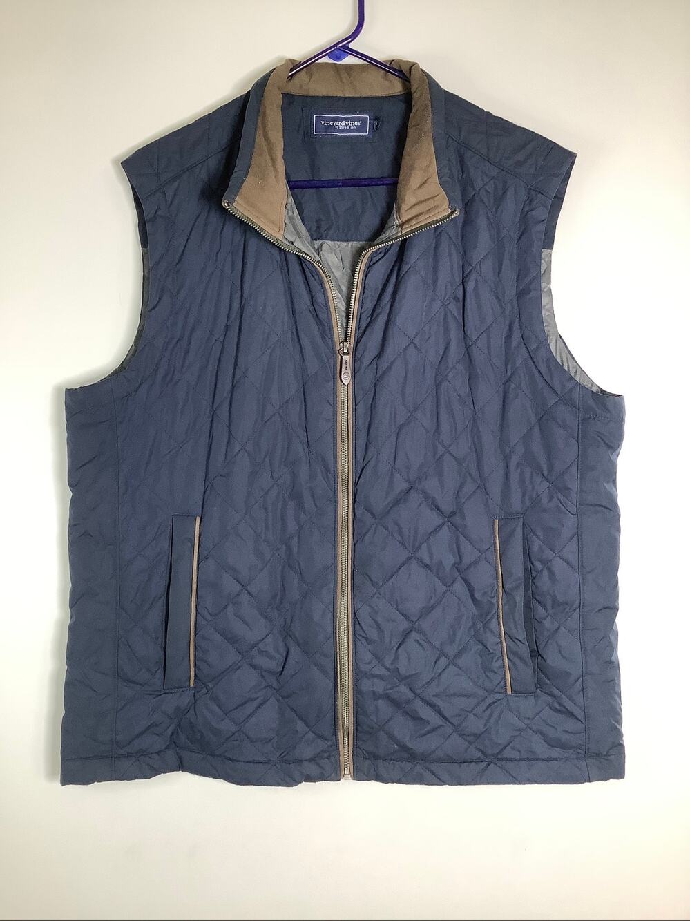 Vineyard Vines Men's L Navy W/ Brown Trim Dorset Quilted Vest HR11-9